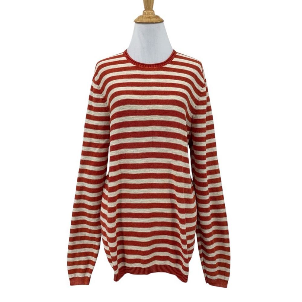 J McLaughlin Sweater Womens L Large Multi Linen Blend Striped Crew Long Sleeve
